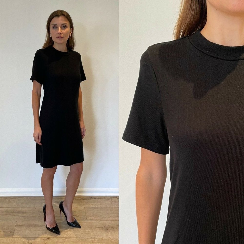 Madewell Mockneck Black Ribbed Tee Dress M